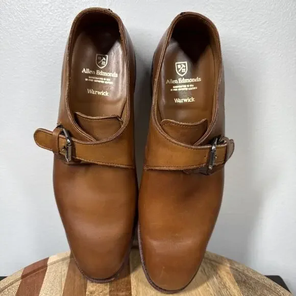 Allen Edmonds Warwick Shoes Men's 9D Monk Strap Loafers Brown Walnut Leather USA - Picture 11 of 16